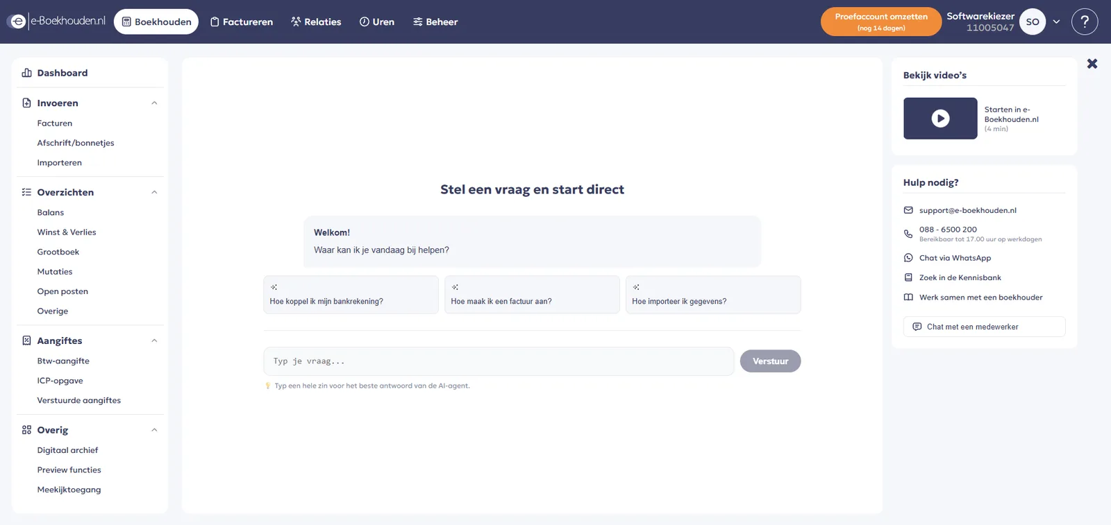 e-Boekhouden.nl dashboard, screenshot 28 juli 2026