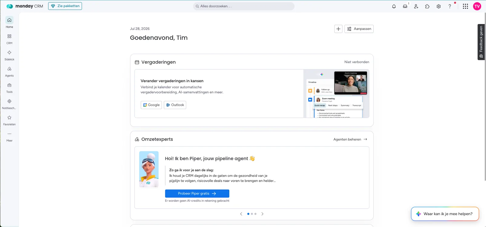 monday sales CRM dashboard, screenshot 28 juli 2026