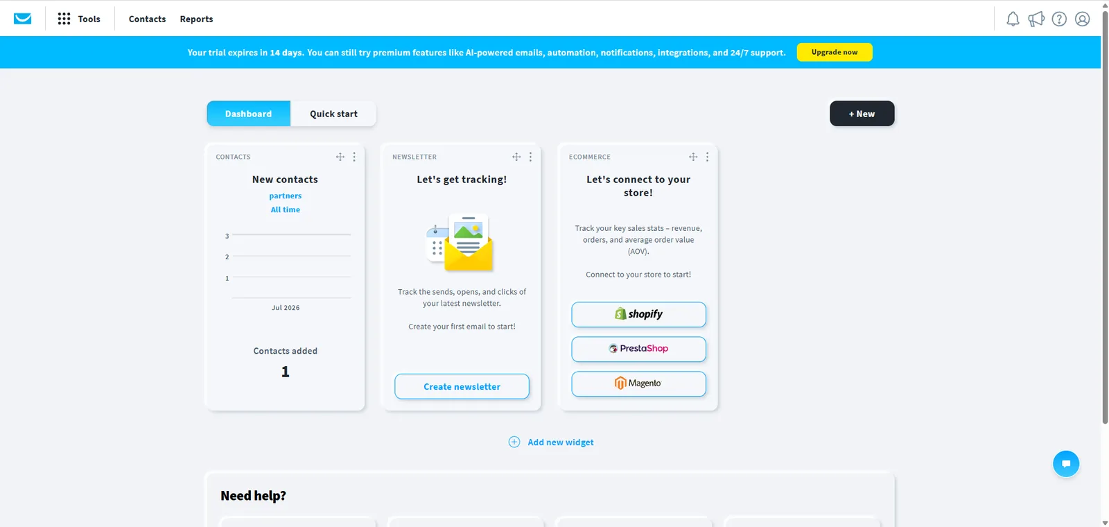 GetResponse dashboard, screenshot 28 juli 2026