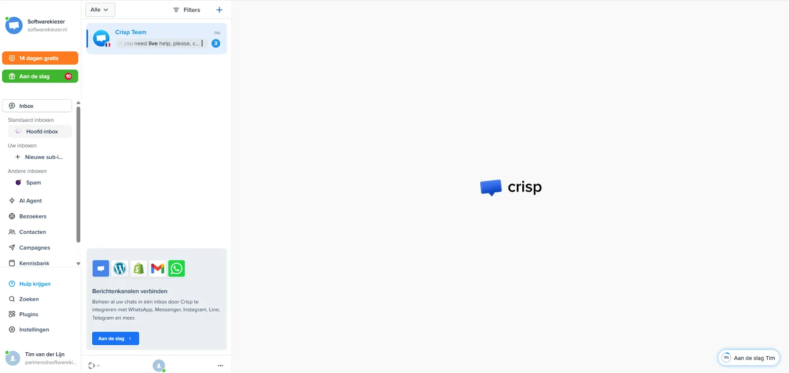 Crisp dashboard, screenshot 30 juli 2026