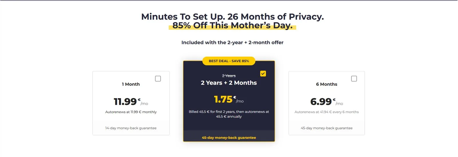 CyberGhost pricing-overzicht, screenshot 2026-05-13
