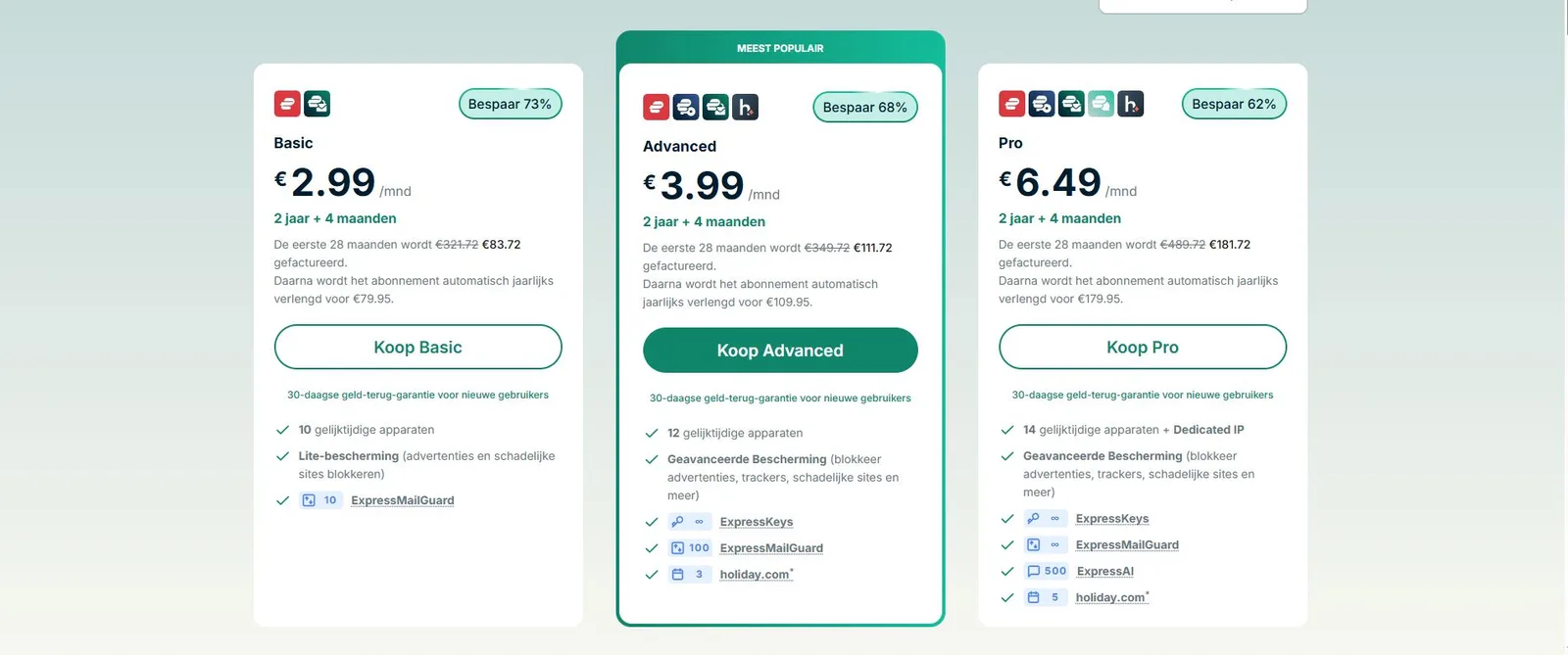ExpressVPN pricing-overzicht, screenshot 2026-05-13