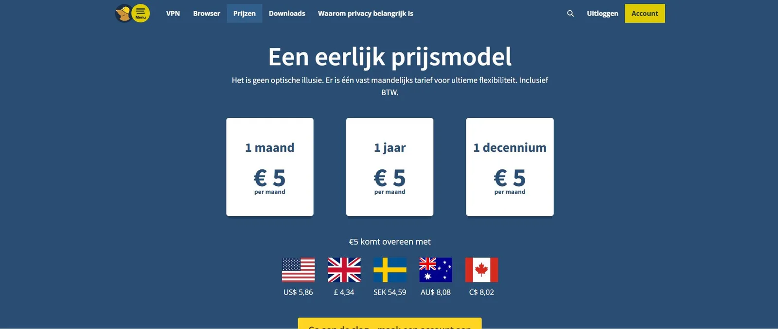 Mullvad pricing-overzicht, screenshot 2026-05-13