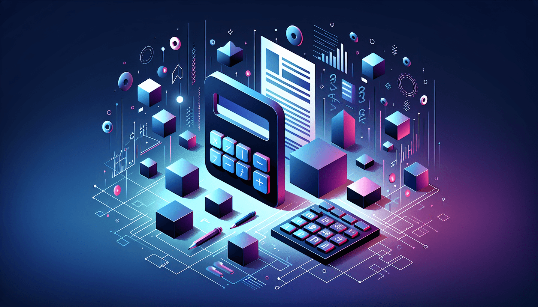 Visuele representatie van Nederlandse boekhoudsoftware alternatieven Abstracte illustratie met rekenmachine vormen en factuur documenten voor Moneybird alternatieven vergelijking