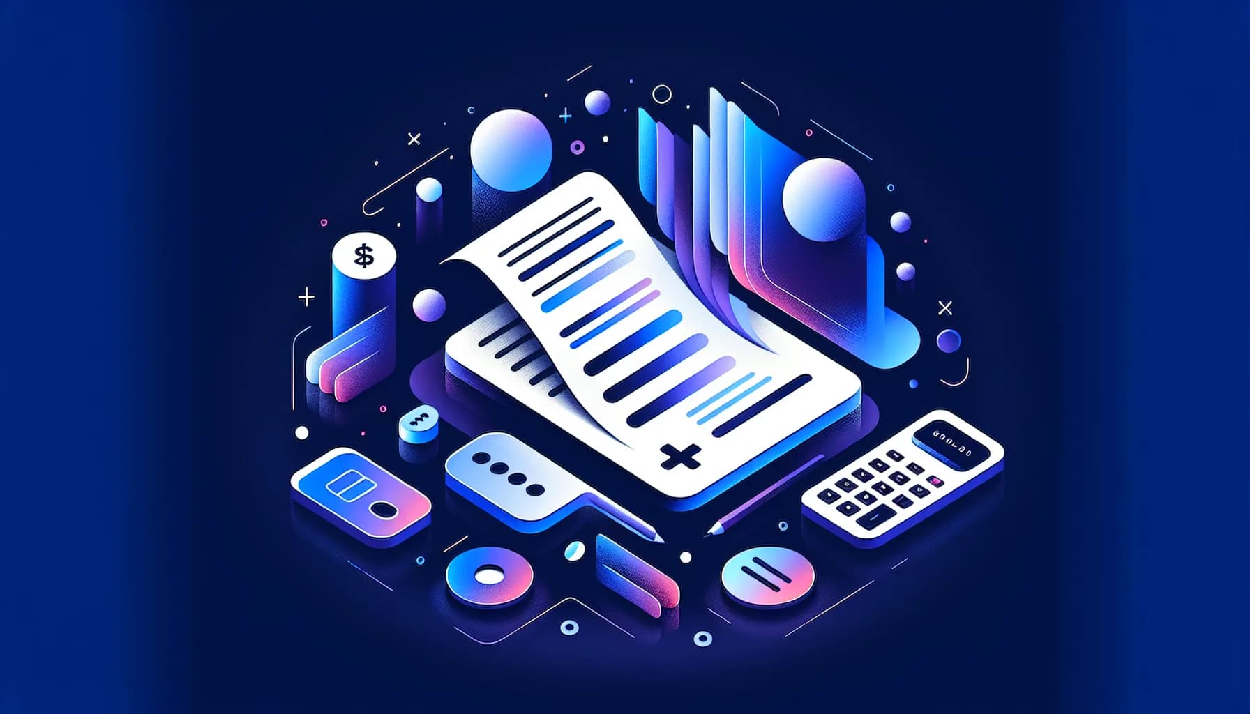 Visuele vergelijking Nederlandse boekhoudtools voor ZZP ondernemers Abstract illustratie van factuur documenten, rekenmachine elementen en financiële iconen voor boekhoudprogramma vergelijking