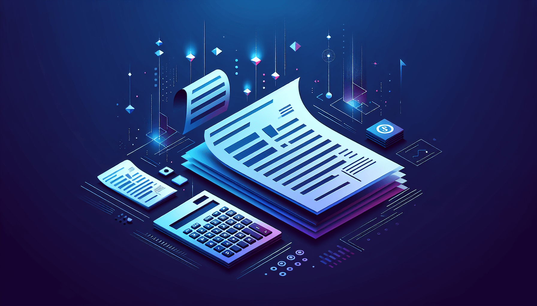 Jortt Shop boekhoudsoftware review - Complete gids en ervaringen Abstracte illustratie van factuur documenten en rekenmachine elementen voor Jortt Shop review artikel