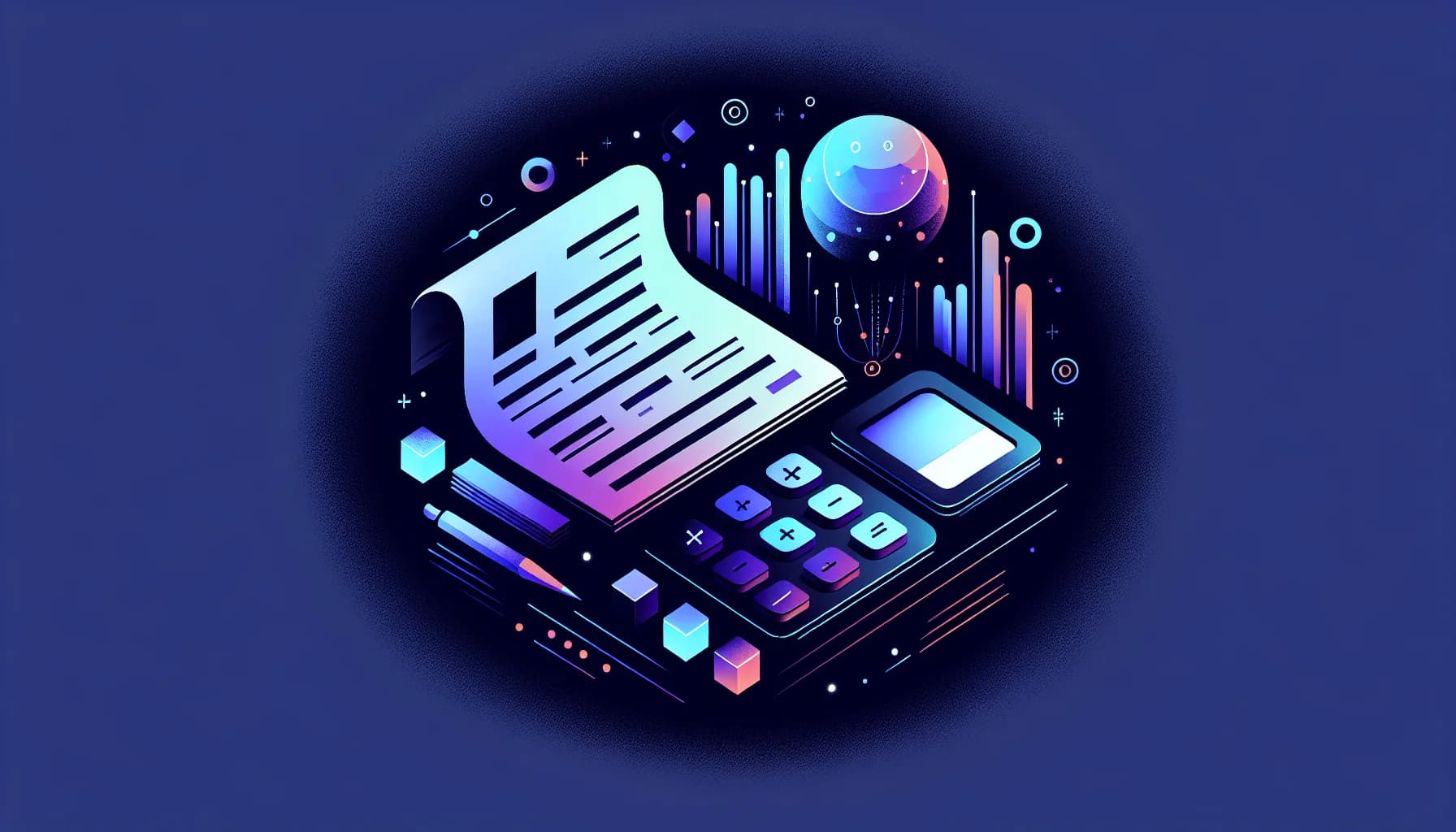 Vergelijking boekhoudtools Jortt en Moneybird 2026 Abstracte illustratie van factuur documenten en rekenmachine elementen voor Jortt vs Moneybird vergelijking