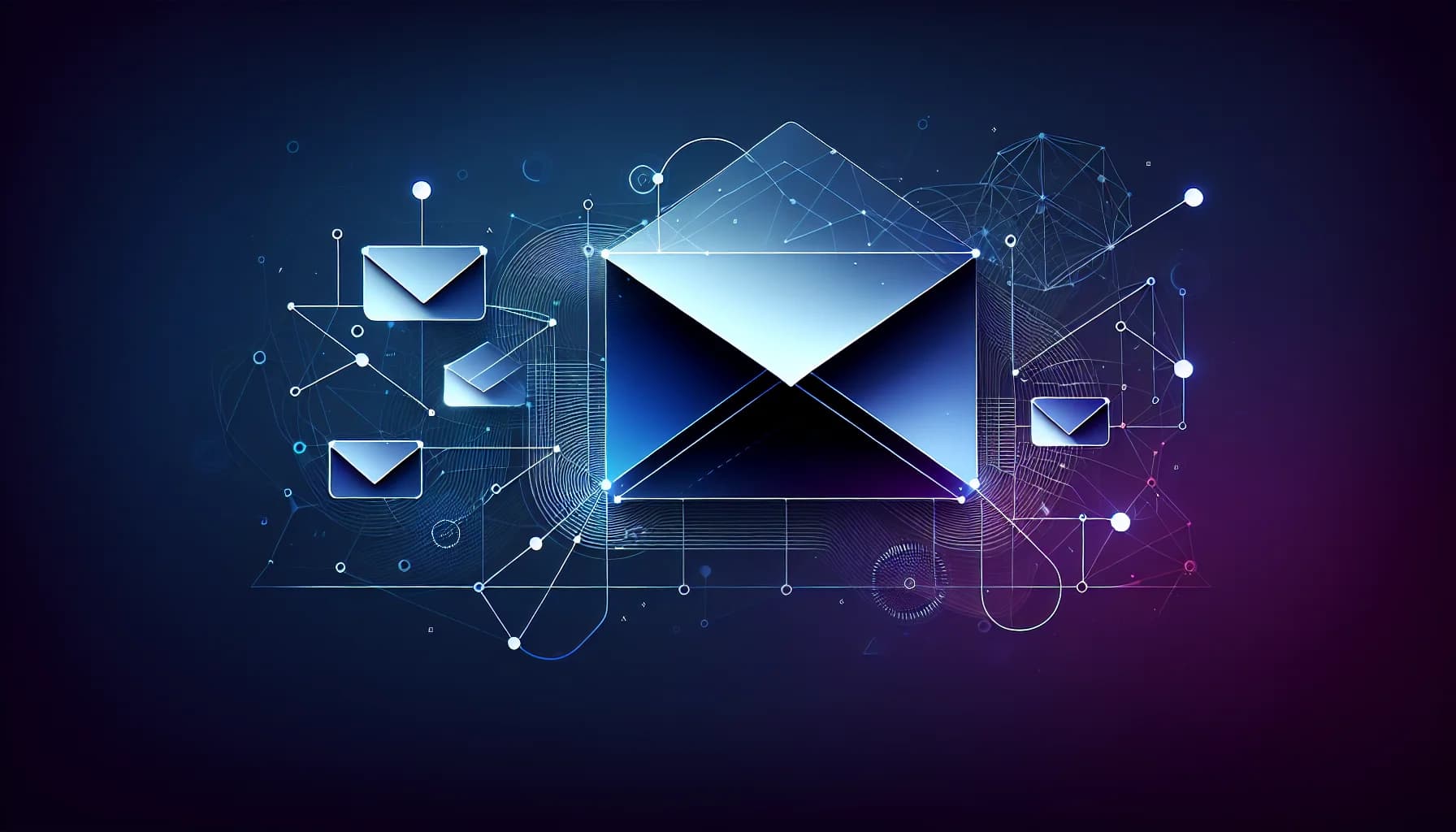 Email marketing tools alternatief vergelijking illustratie Abstracte visualisatie van e-mail enveloppen verbonden door stroomdiagrammen voor email marketing tools vergelijking