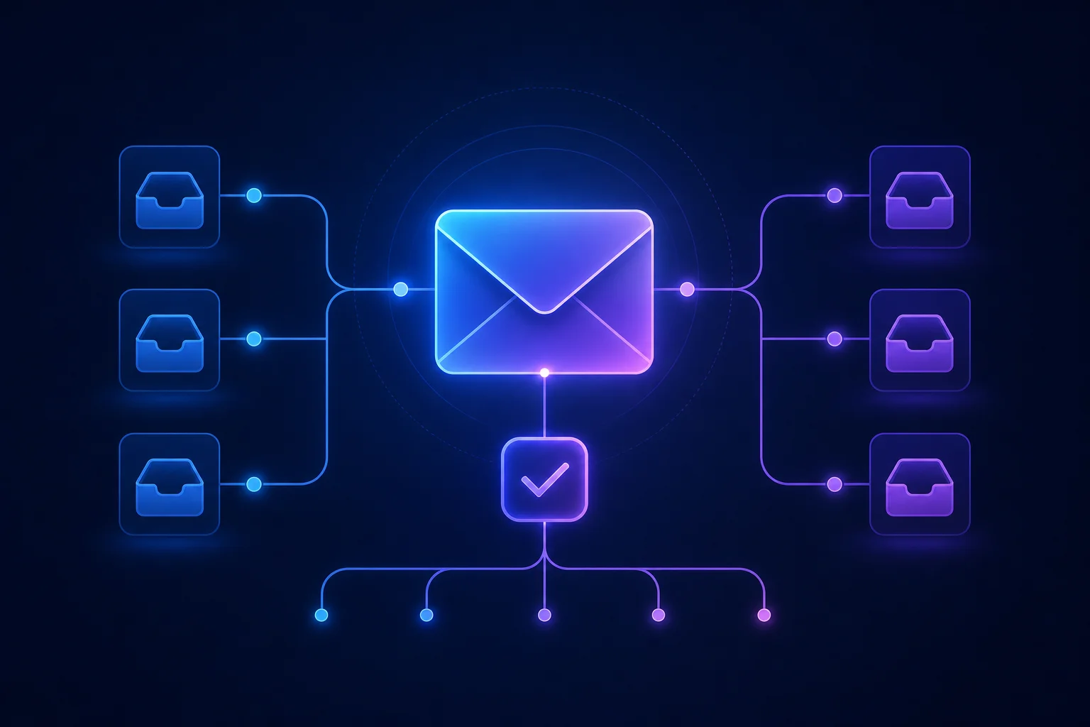 Pre-checked checkbox en AVG in e-mailmarketing Envelop met aangevinkt selectievakje verbonden aan stroomdiagram, symbool voor pre-checked checkbox in e-mailmarketing