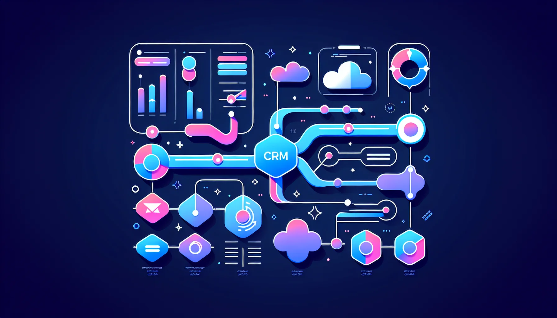 CRM dashboard met customer relationship management visualisatie CRM dashboard interface met klantrelatie grafieken en pipeline visualisatie in blauw-paarse kleuren