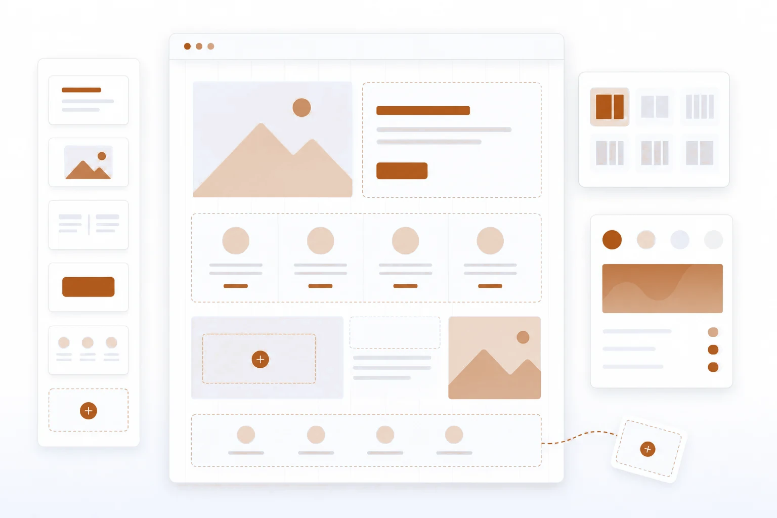 Wix Review 2026: opbouw van een modulaire website Wireframe blokken en modulair gridontwerp symboliseren de websitebouwer van Wix