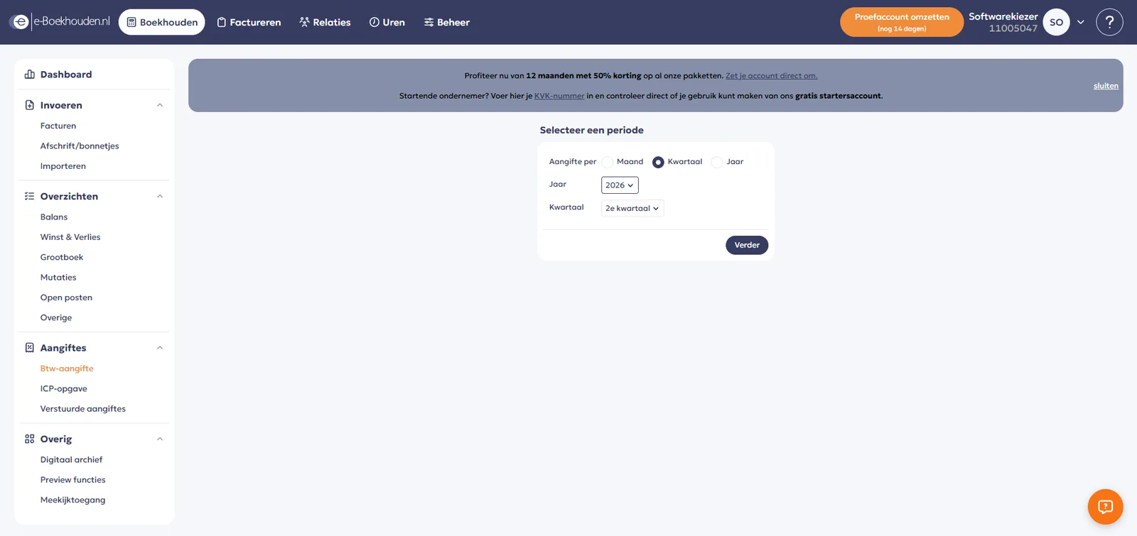 e-Boekhouden.nl BTW-aangiftescherm, screenshot 28 juli 2026