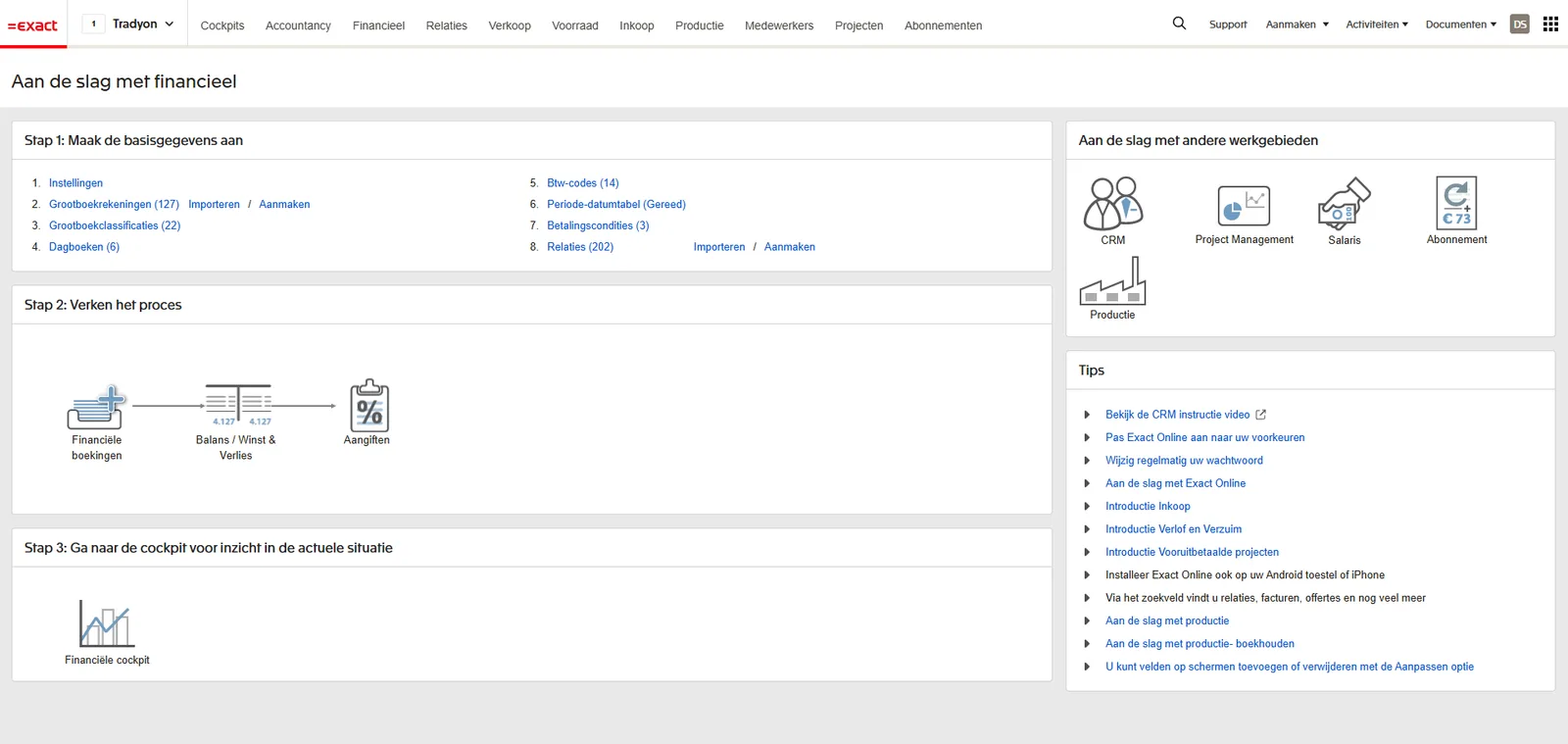 Exact Online dashboard, screenshot 28 juli 2026