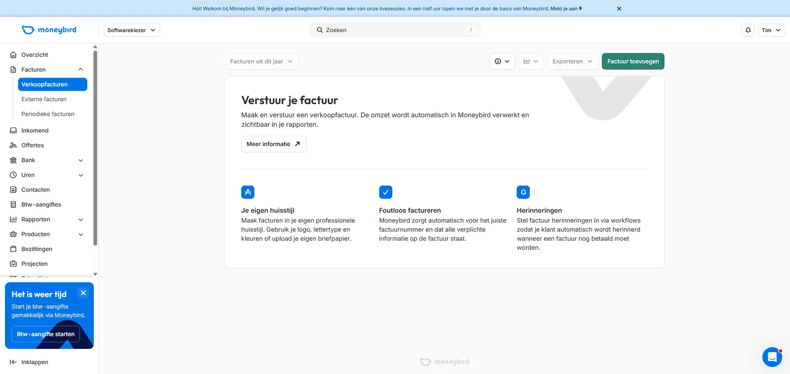 Moneybird facturen aanmaken, screenshot 28 juli 2026