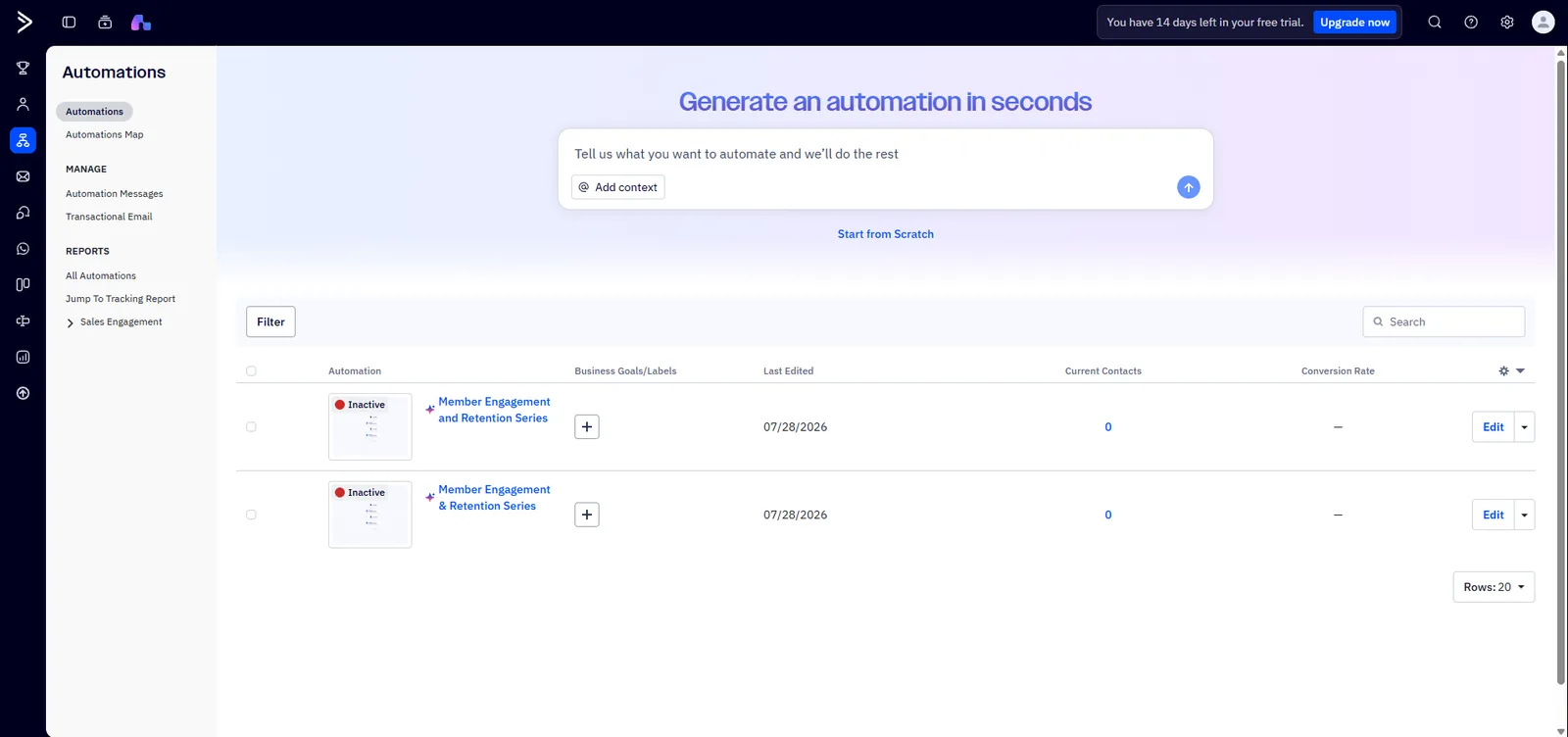 ActiveCampaign automation-flow, screenshot 28 juli 2026